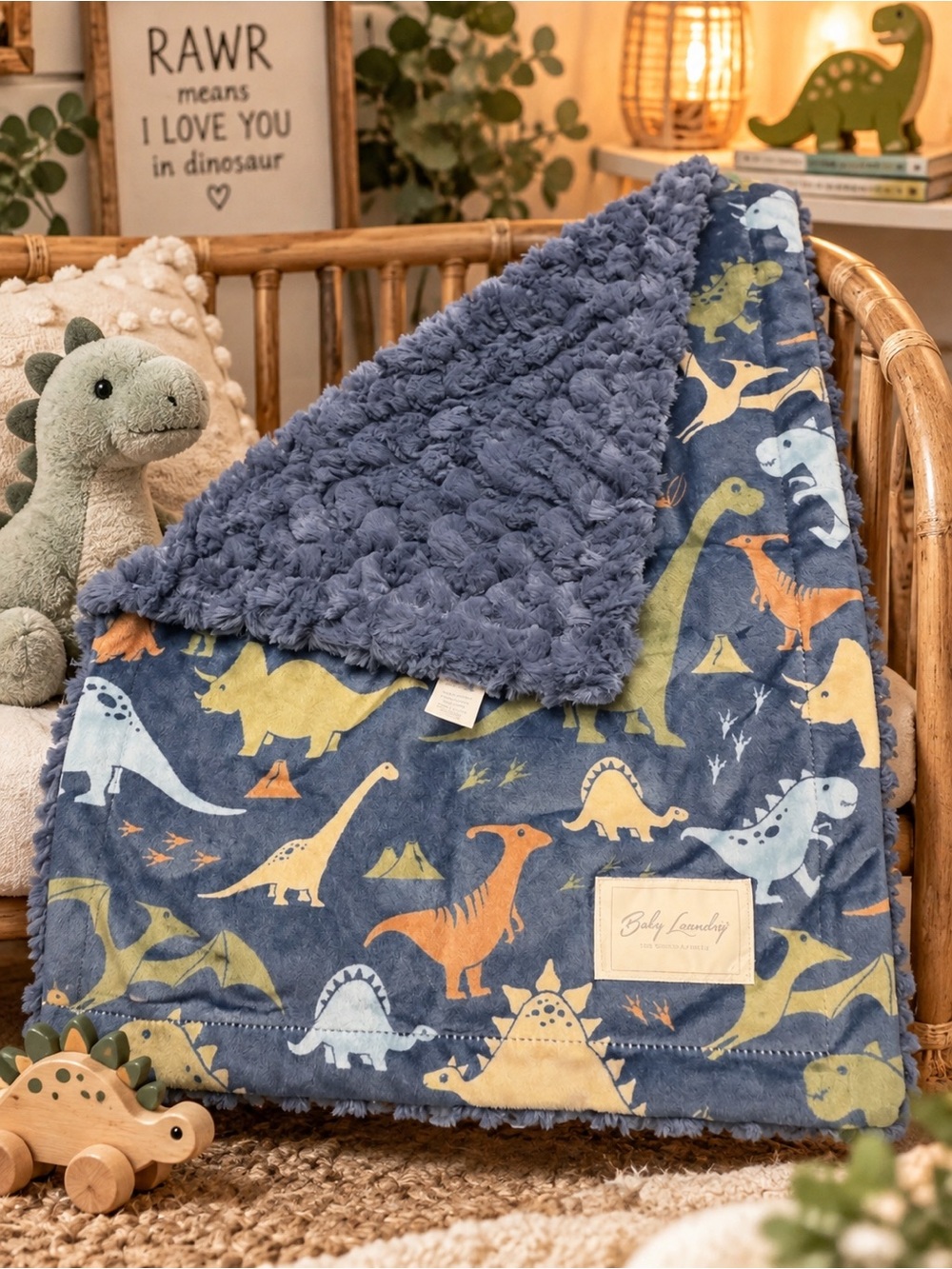 Baby Laundry Navy Blue Cuddle Minky Dinosaur Mini Security Lovie Blanket LikeNew